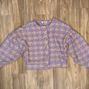 Stylish Purple and Tan Houndstooth Women's Sweater